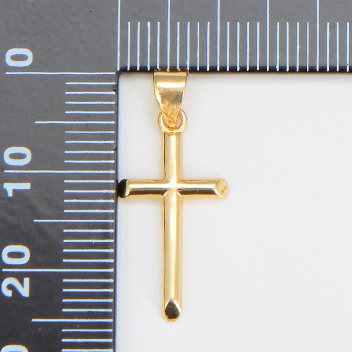 Beads Creation - Wholesale Individual Charm/Pendant - Gold Filled Minimalist Cross Charm Pendant, CP1204