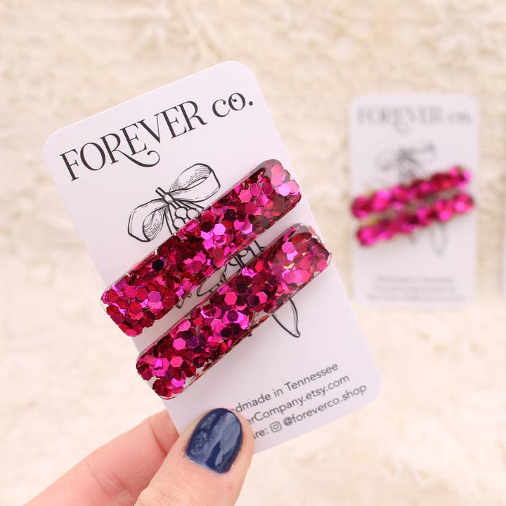 Fermagli per capelli Jumbo Glitter rosa magenta: Sparkle Valentine per la vendita all'ingrosso da parte di Forever Company