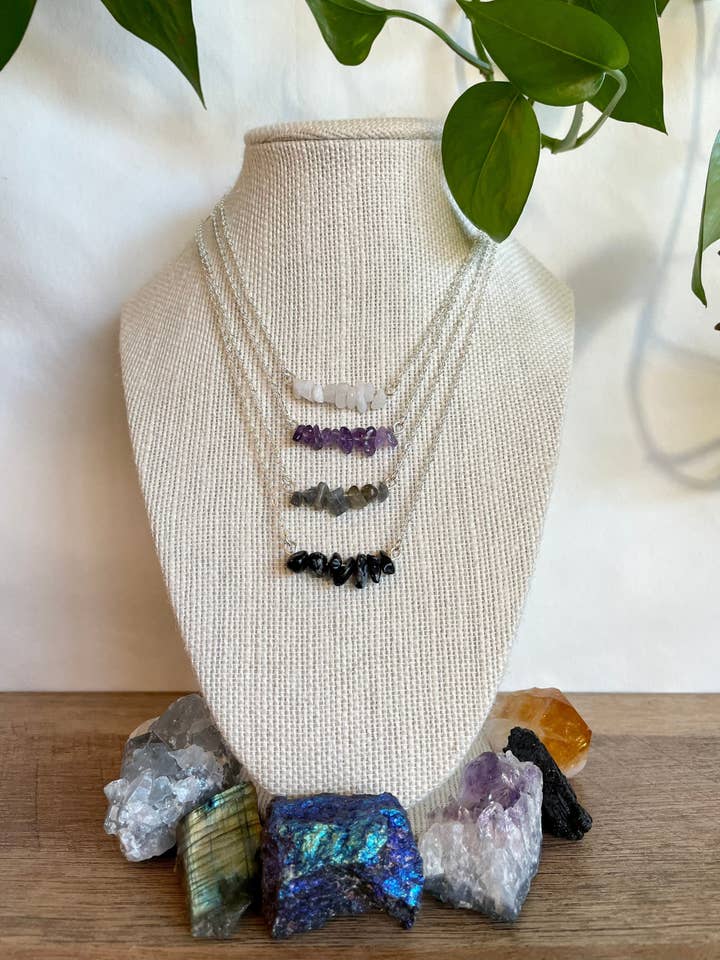 Crystal Chip Bar Layering Necklaces for wholesale by Bohindie Silver
