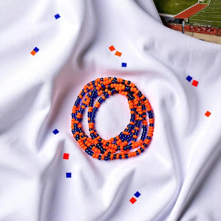 Fish Towne Designs, LLC - Wholesale Jewelry Set - Orange & Royal Blue Game Day Seed Bead Bracelet Stack4