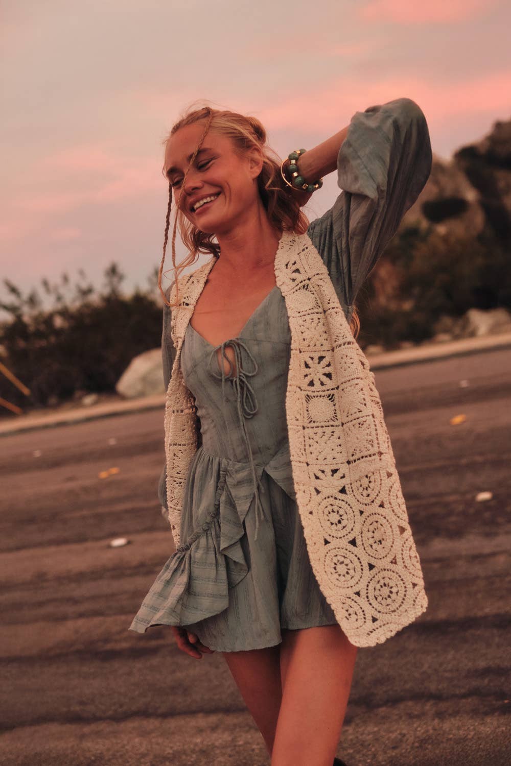 Promesa USA - Wholesale Romper - Women's - Textured Tonal-Stripe Ruffled Tie-Front Romper2