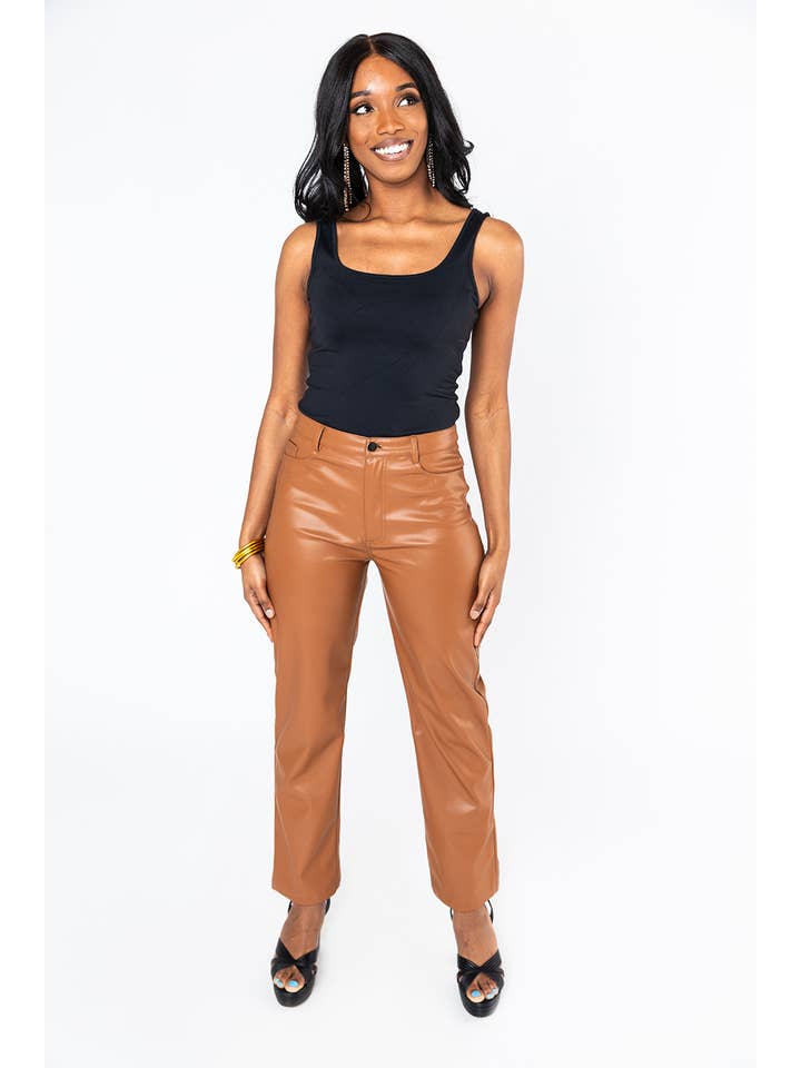 BuddyLove - Wholesale Pants - Women's - Gomez Camel Vegan Leather High Waisted Ankle Pant