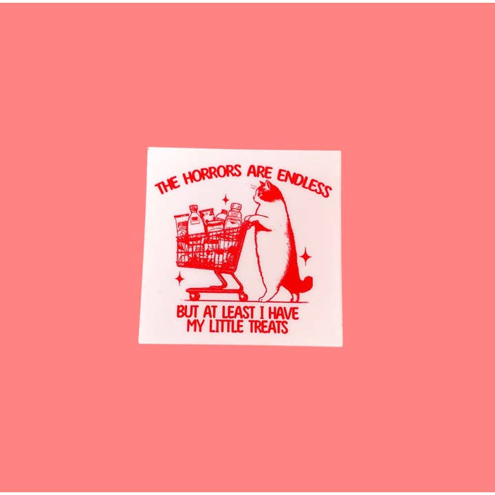 Autocollant en vinyle drôle et relatable de petit chat pour la vente par Seven Virgo Studios