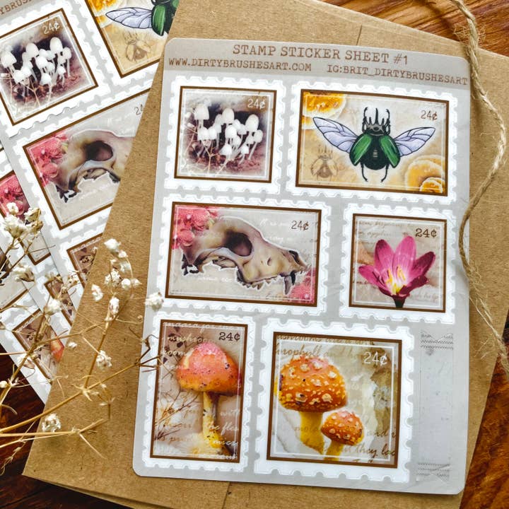 Stamp Sticker Sheet / Stationary journaling planner ephemera for wholesale by Flying Fawn Studio