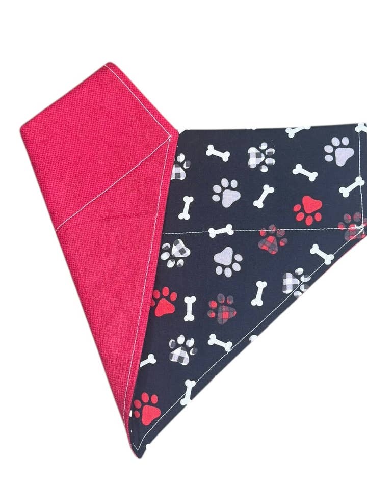 Paws and Bones & Red | Reversible Dog Bandana for wholesale by Cambria K9