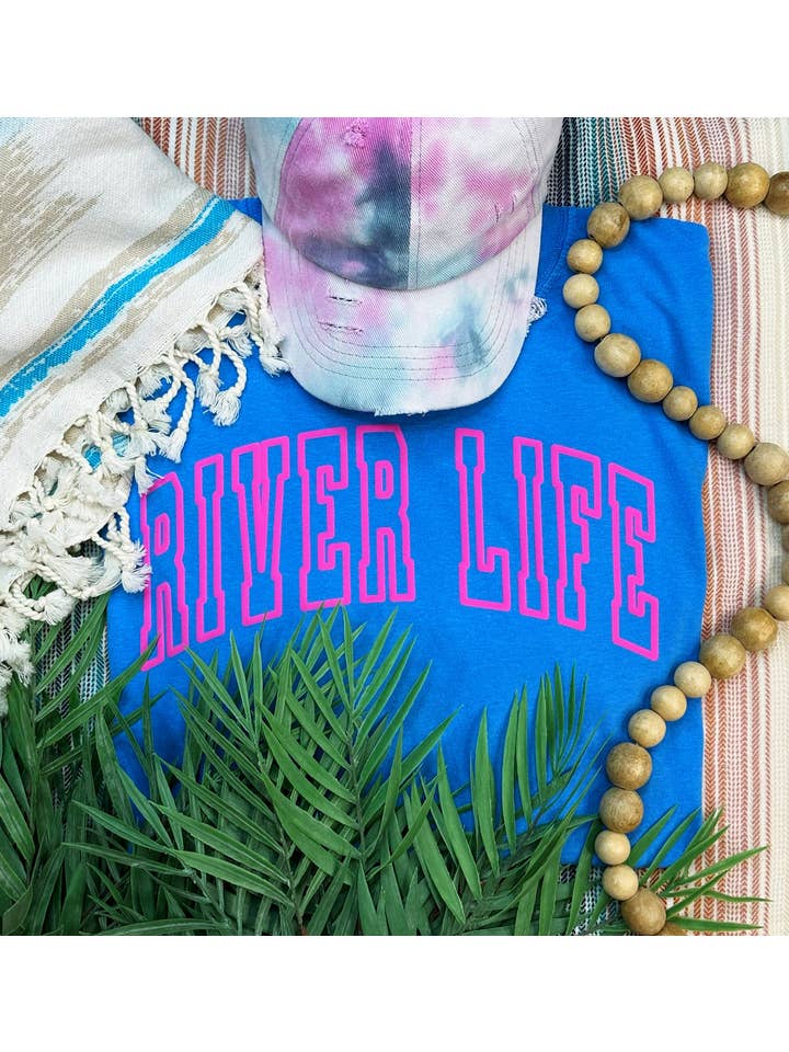 Trendy Tee Co. - Wholesale Screen Printed T-Shirt - Women's - River Life PINK PUFF Pigment Dyed Tee