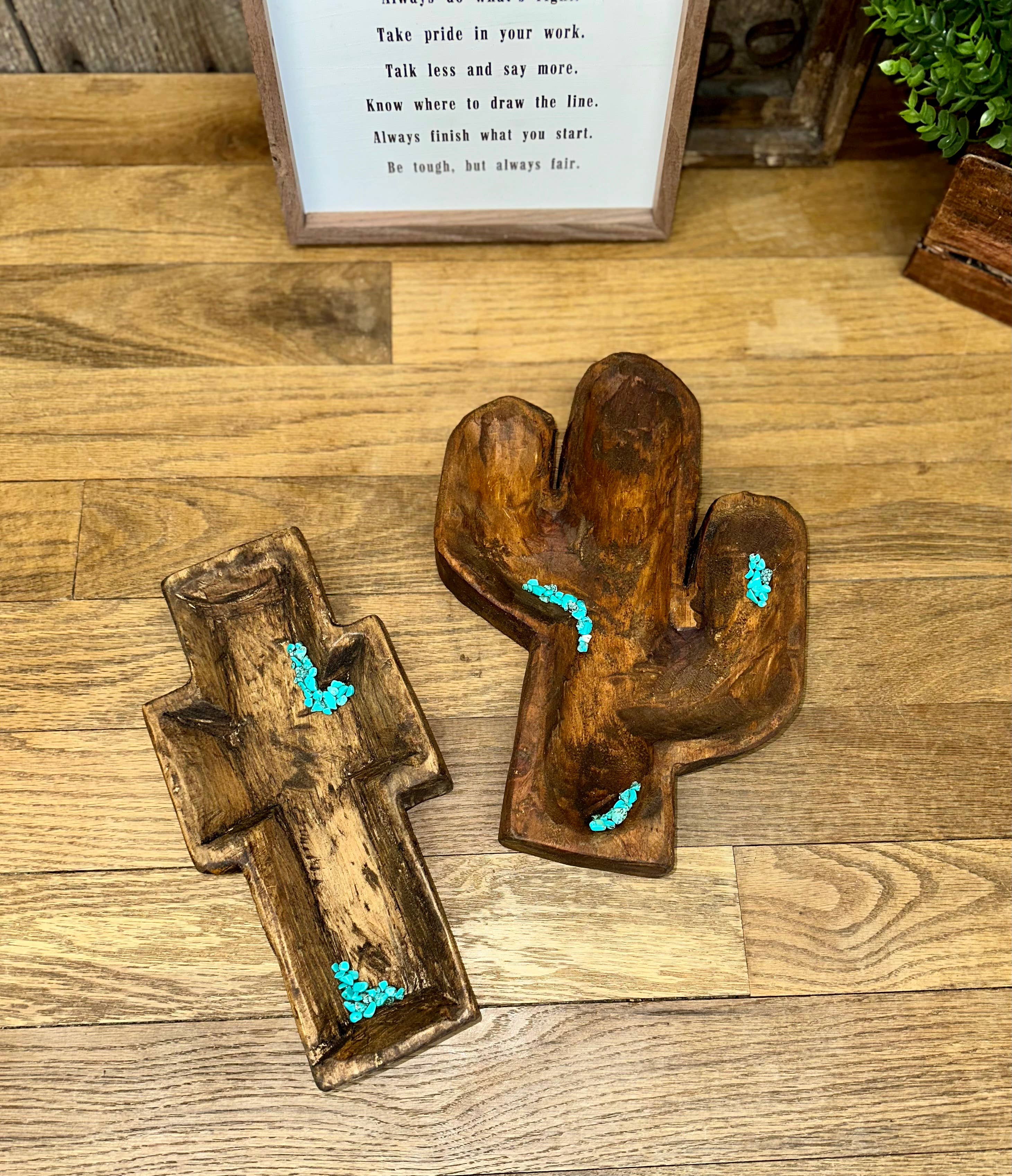 Southern Rust - Wholesale Decorative Plate/Dish/Bowl - Wooden Turquoise Cactus Bowl3