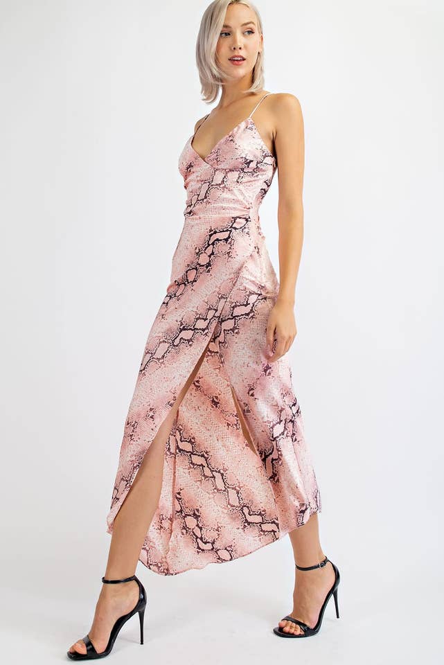 Edit by Nine - Wholesale Dress - Women's - MD1468 SNAKE PRINT SATIN LONG SURPLICE SLIP DRESS5