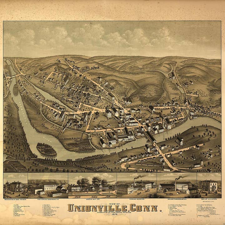Relic Map Co. - Wholesale Map - View of Unionville, Connecticut 1878