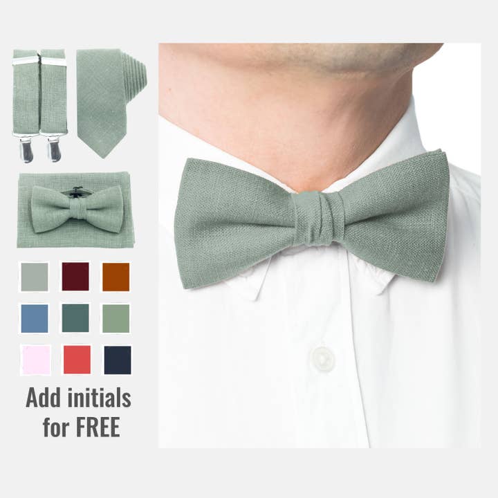 DucksnFoxes - Venta al por mayor Pajarita - Hombre - Conjunto de pajarita azul claro, pajarita y tirantes de lino azul hielo