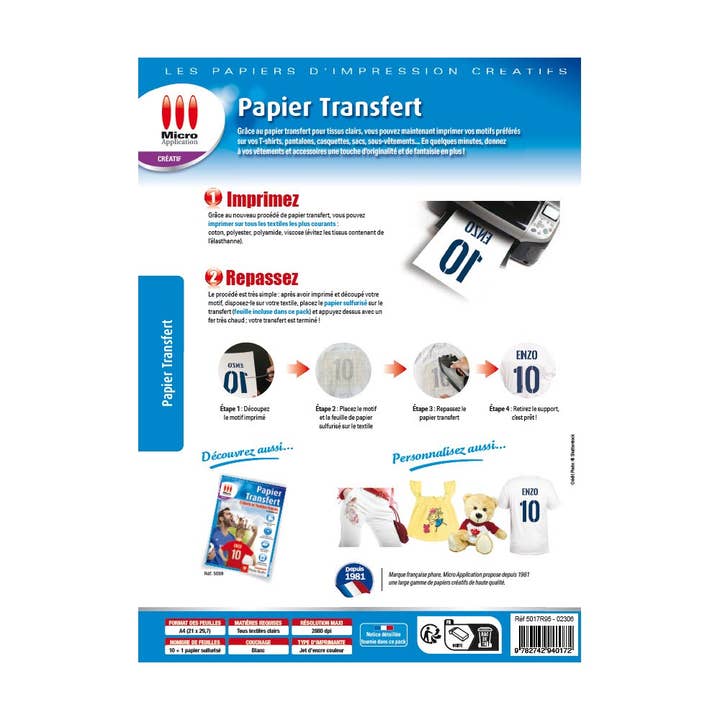 Micro Application - Wholesale Decorating Tool - T-Shirt Transfer Paper for Light Textiles - 10 sheets of A4 paper1