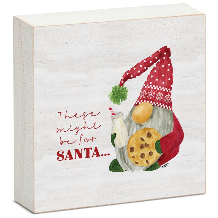 "Santa Gnome" Solid Wood Block Sign 3.75" for wholesale by Conimar Promotions