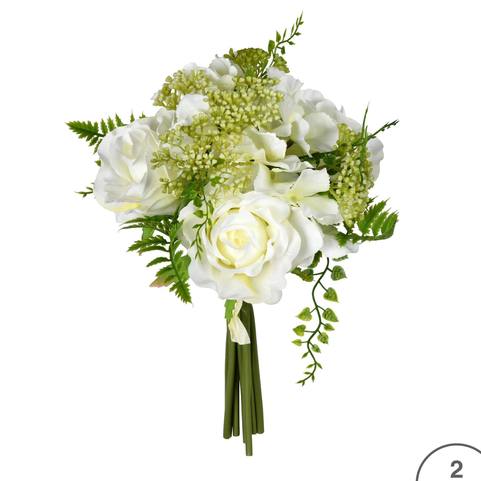 Vickerman 12'' Artificial White Rose Bouquet, Pack of 2 for wholesale on Faire2