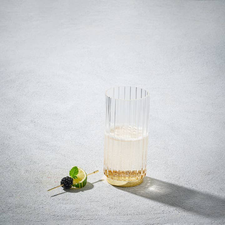 Kadra Kitchenware - Wholesale Cocktail/Liquor Glass - Vikko Decor- Elegant, Gold, Highball Glass, 15.5 Oz