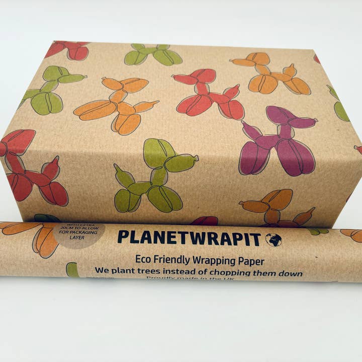 Balloon Dogs Recycled Kraft Wrapping Paper Gift Wrap for wholesale by PlanetWrapIt