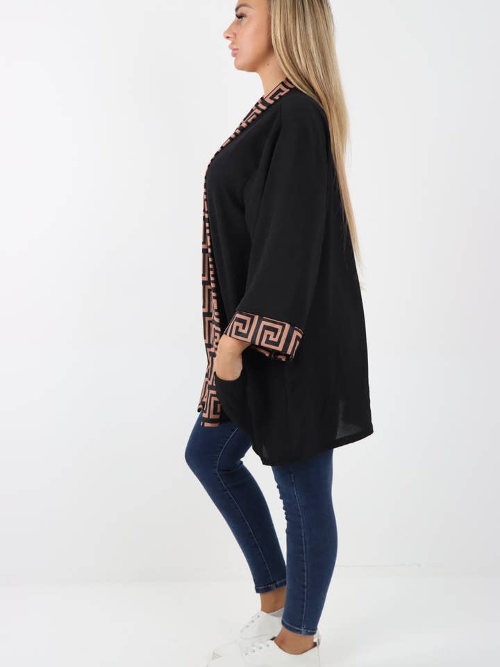 Miss Bold – Engroshandel Jakke - Dame – Italiensk 3/4 ærmet trykt panel åben frontjakke10