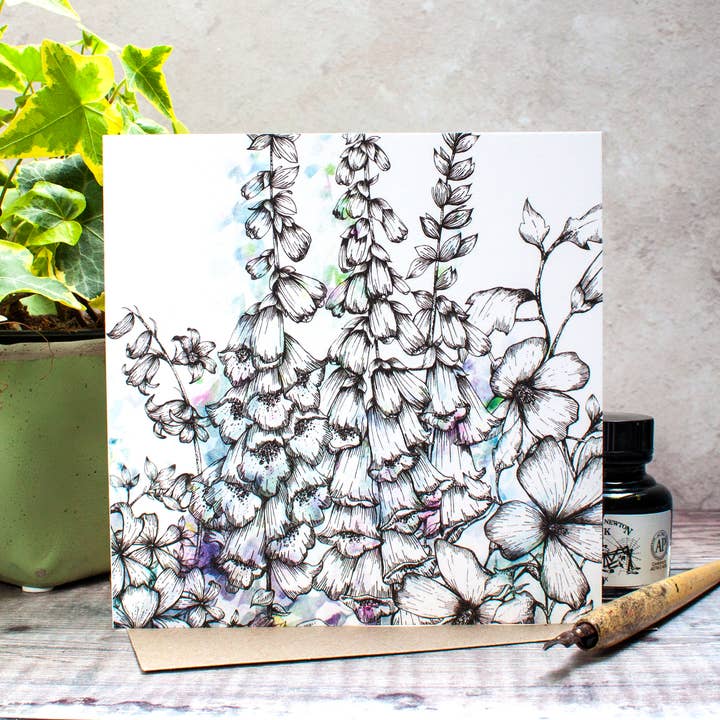 Fox Glove Greetings Card for wholesale by Jessica Wilde