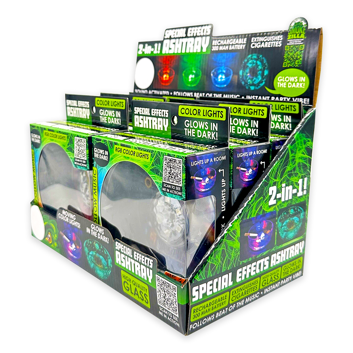 Novelty Brands - Wholesale Ashtray - Smokezilla Glass LED Light Ashtray Boxed - 6/Display4