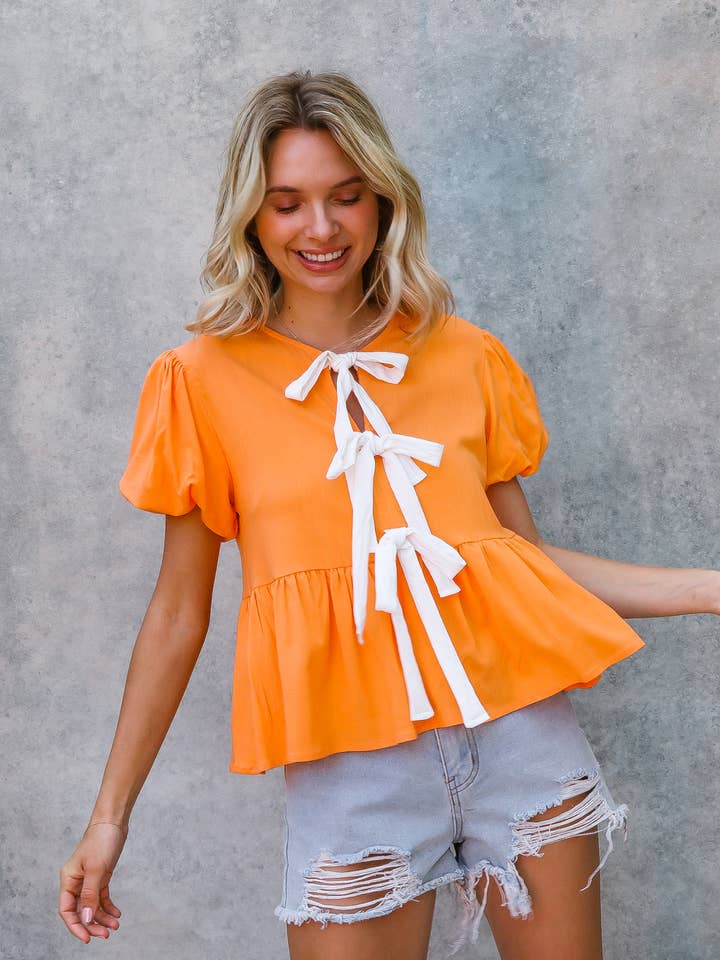Kori America - Wholesale Blouse - Women's - PUFF SHORT SLEEVE GAME DAY BABYDOLL TOP