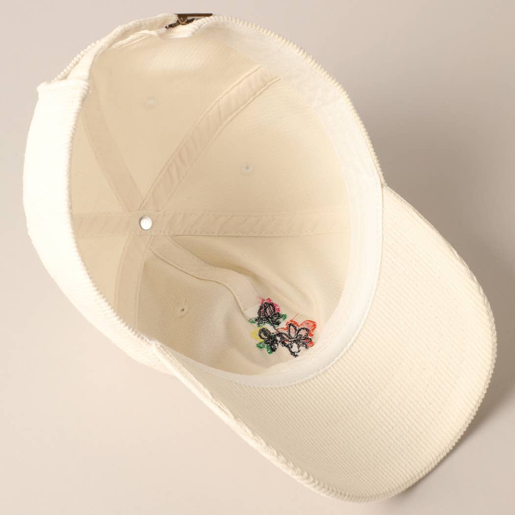 Fashion City - Wholesale Baseball Cap - Women's - Watercolor Flower Embroidered Corduroy Cap13