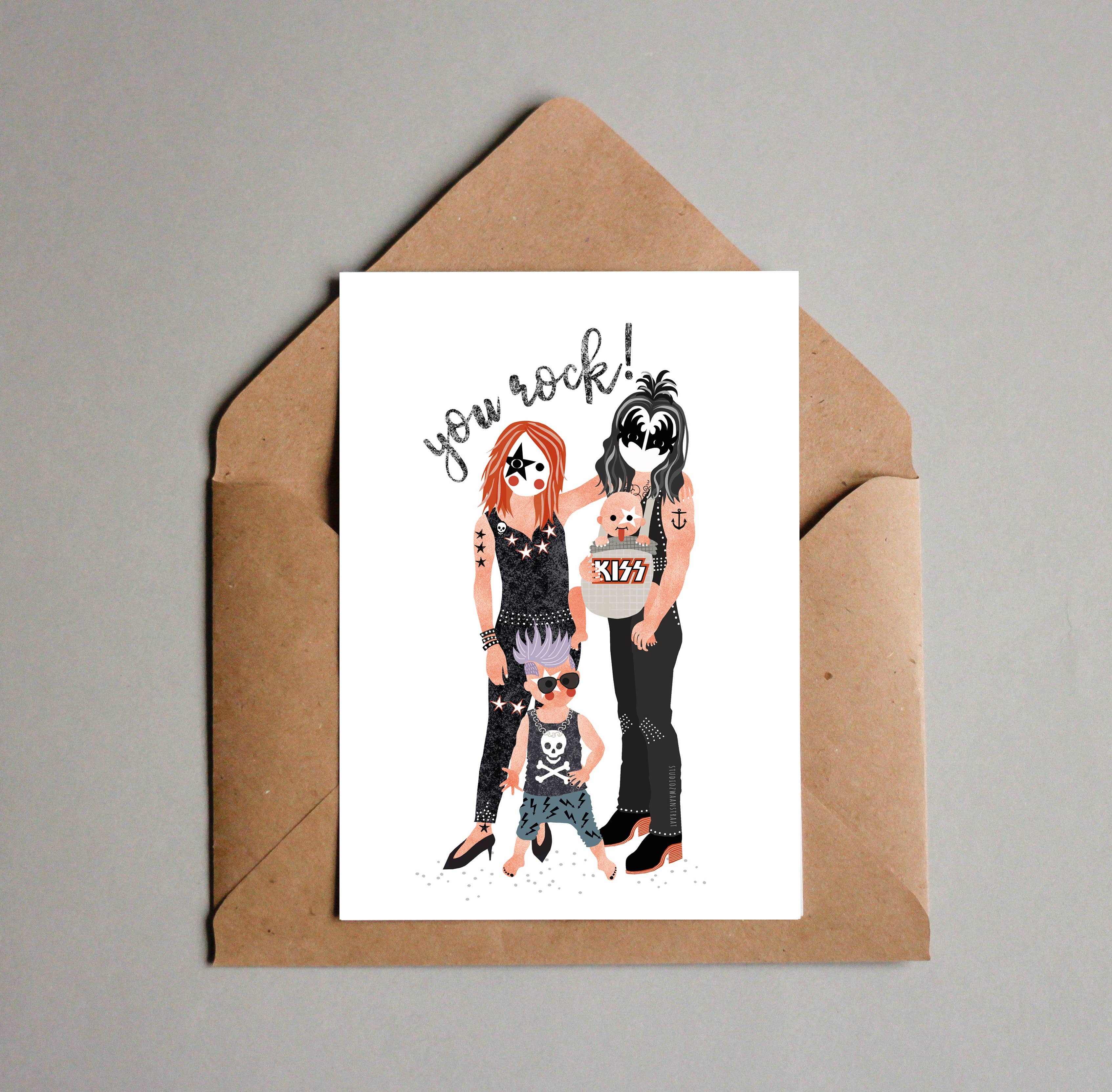 STUDIOZWAANSTRAAT - Vendita all'ingrosso Cartoline - serie di cartoline Rockstar Families - 'Family of four'3