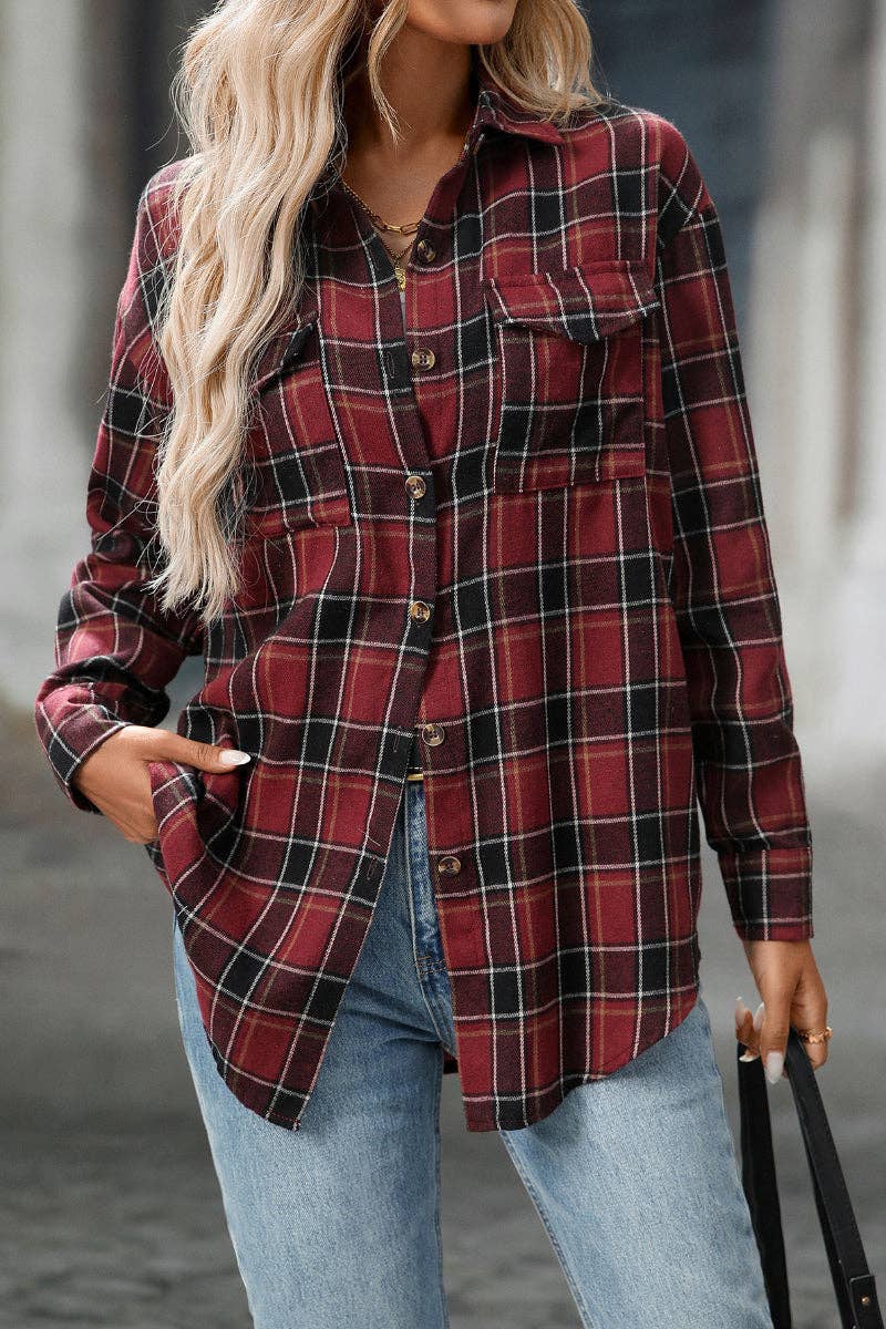 Lovesoft – wholesale Buttoned-down shirt – Women's – Plaid Button Down Shirt with Chest Pockets and Tie Hem19