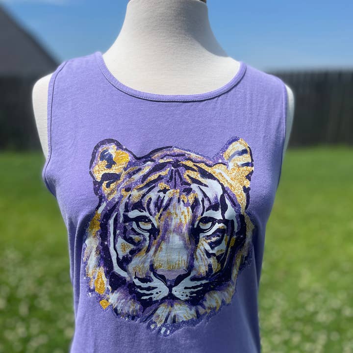 Purple & Gold faux glitter Comfort Colors Tee or Tank for wholesale by Dogwood Designs