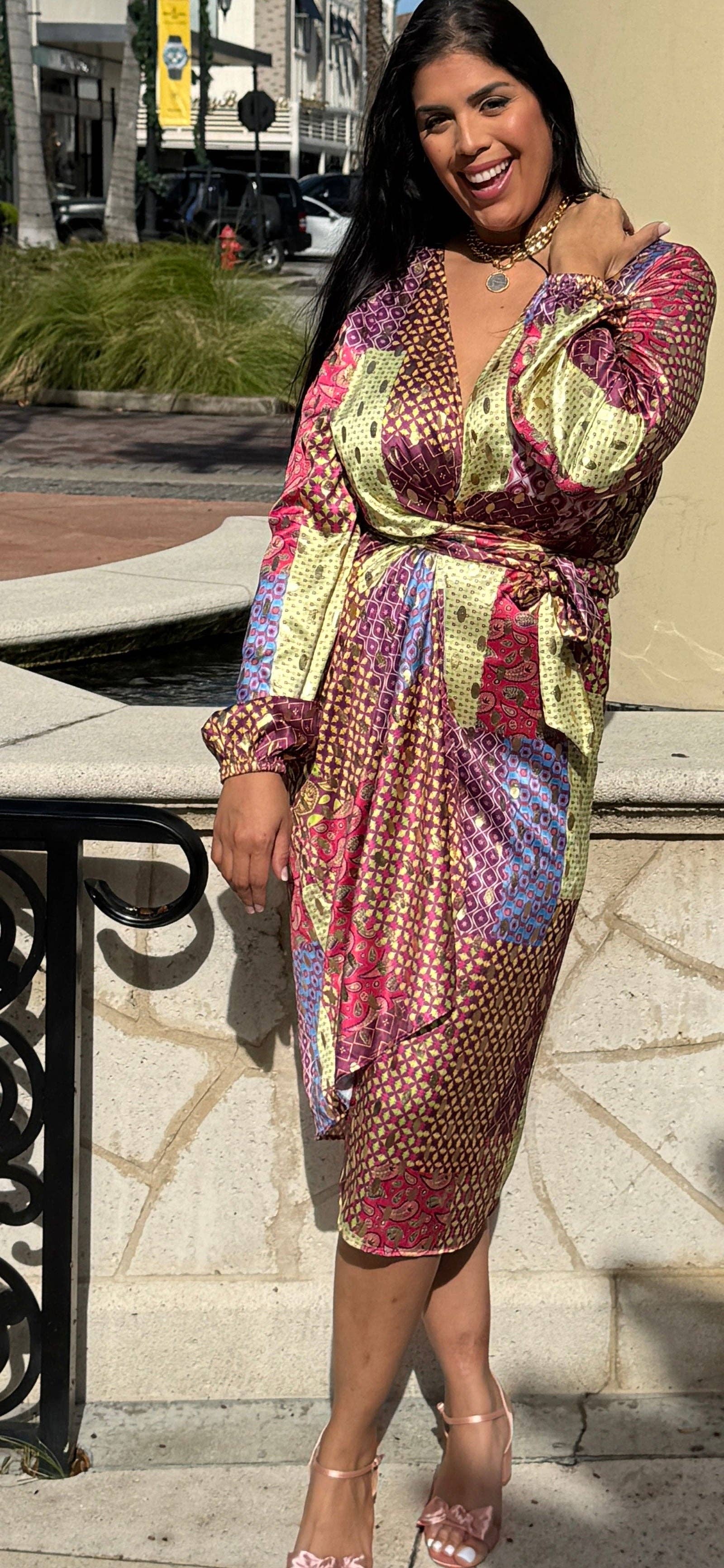 Paryse Style - Wholesale Dress - Women's - Gemstone Midi Wrap Dress | Tall Fit1