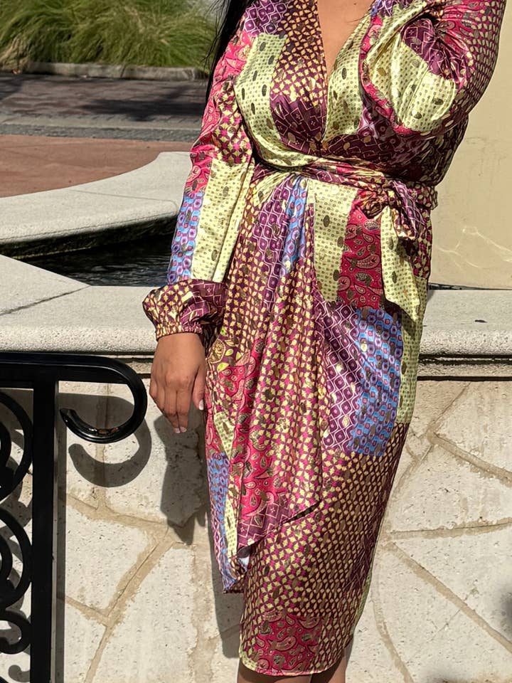 Paryse Style - Wholesale Dress - Women's - Gemstone Midi Wrap Dress | Tall Fit1