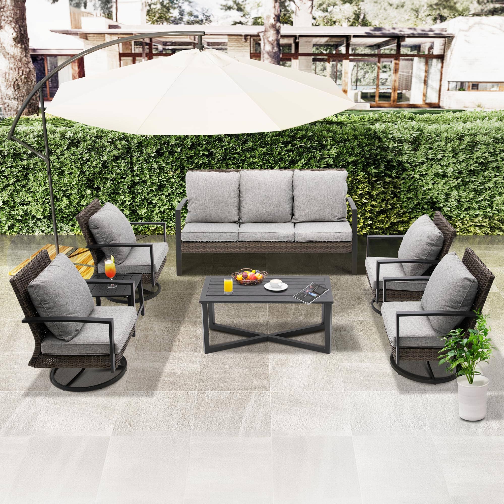 Heynemo - Wholesale Patio Set - 7PCS Rattan Patio Conversation Set with Swivel Chair1