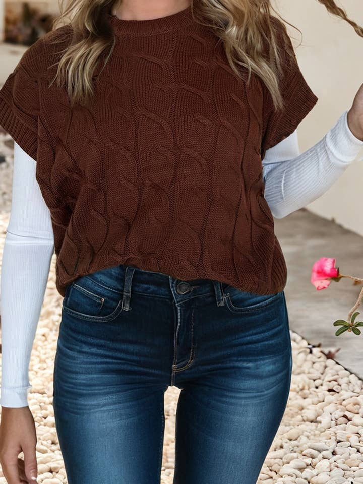 LDC Cable Texture Crew Neck Short Sleeve Sweater Top for wholesale by Little Daisy Closet