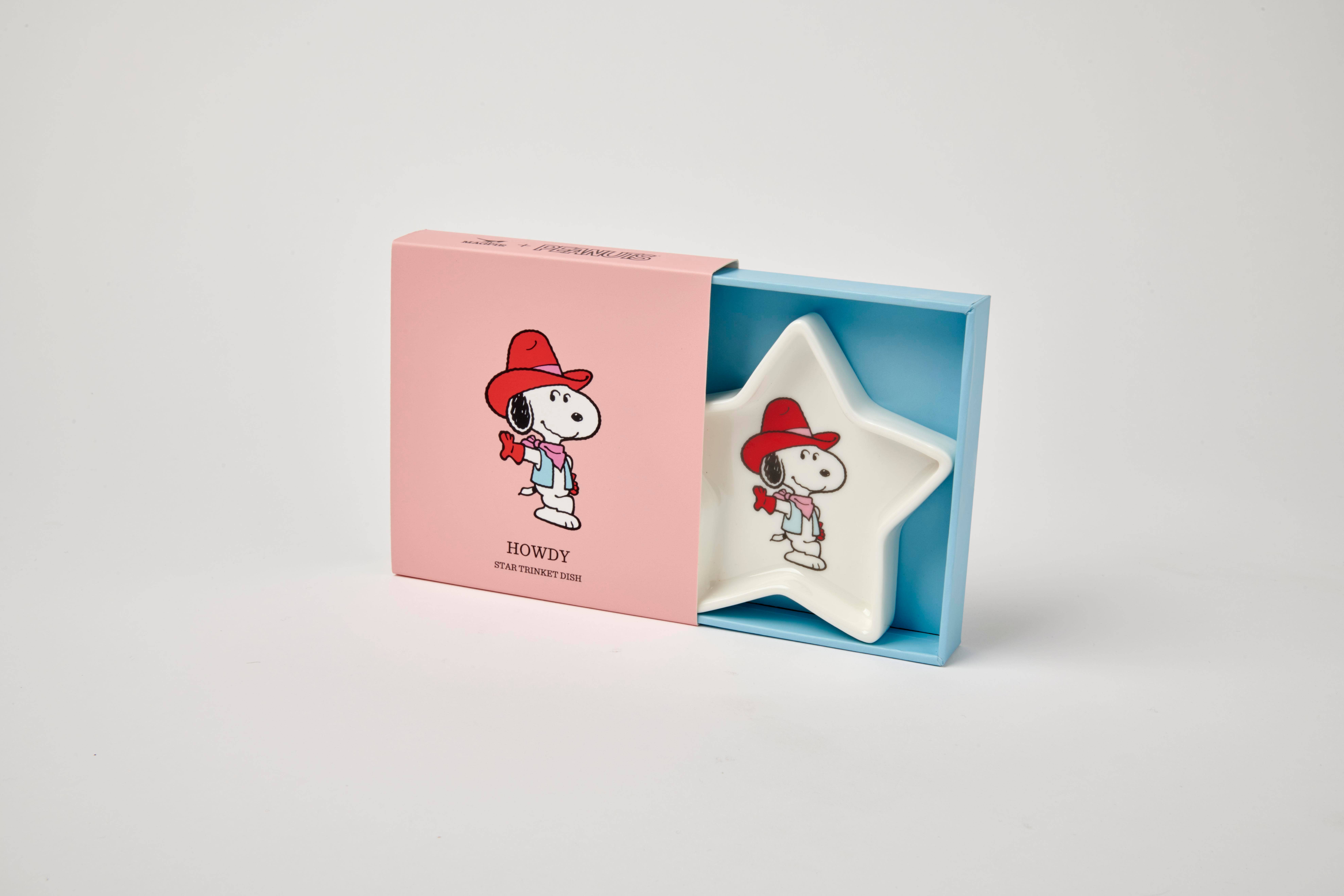 Magpie - Venta al por mayor Joyero de plato - Platillo estrellado de cerámica vegana Peanuts con diseño de Snoopy cowboy