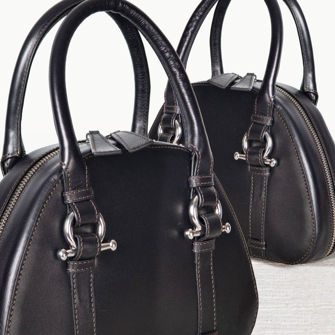 URBAN-EQUESTRIAN – Mala com alça superior – Mulher por atacado – Kella - Mala de Luxo em Pele com Detalhe de Freio de Cavalo em Preto3