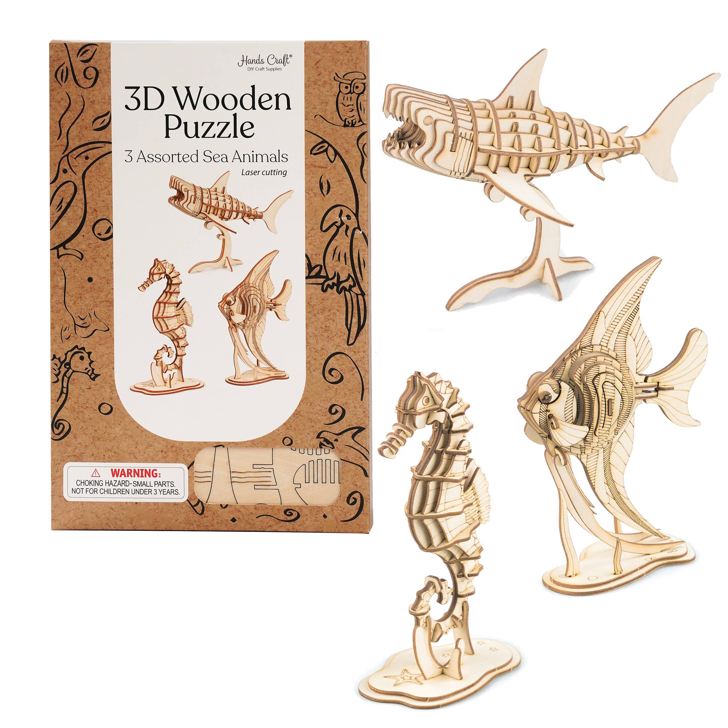Hands Craft - Wholesale Puzzle - Kids - 3D Laser Cut Wooden Puzzle Bundle Pack: Sea Animals11