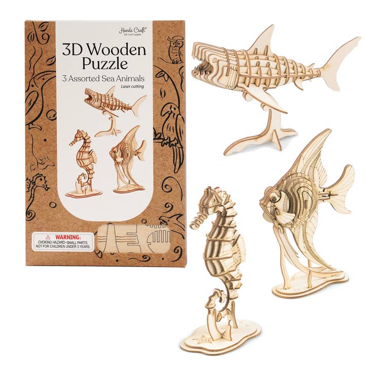 Hands Craft - Wholesale Puzzle - Kids - 3D Laser Cut Wooden Puzzle Bundle Pack: Sea Animals11