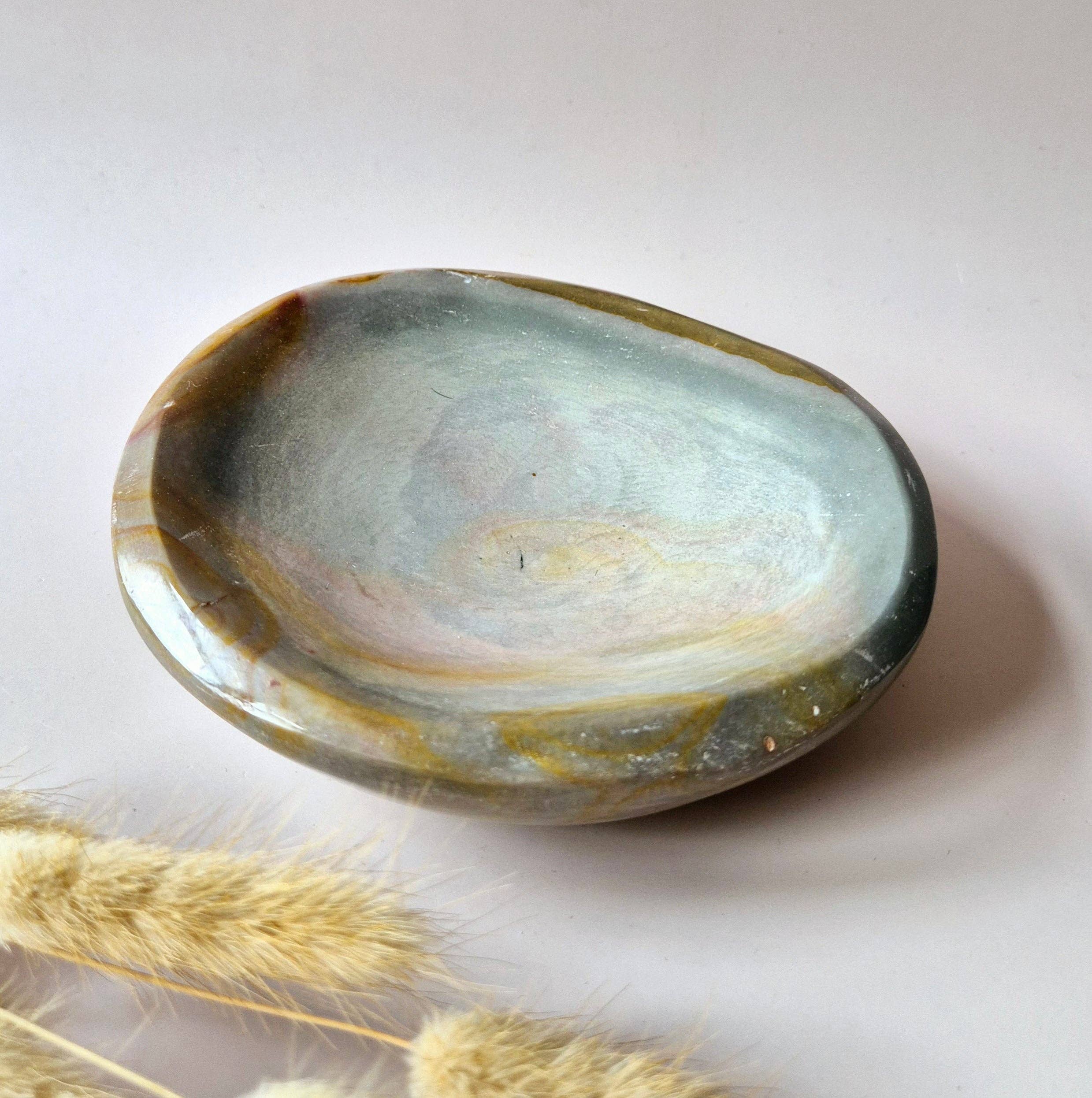 Moonlight Gemstones – wholesale Dekorativ tallrik/fat/skål – XL Ocean Jasper skål – Handslipad ädelstensskål #4 – 785 gram2