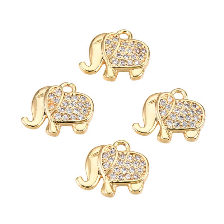 *Gold Micro Pave Cubic Zirconia Elephant Charm for wholesale by The Charm Bar Company
