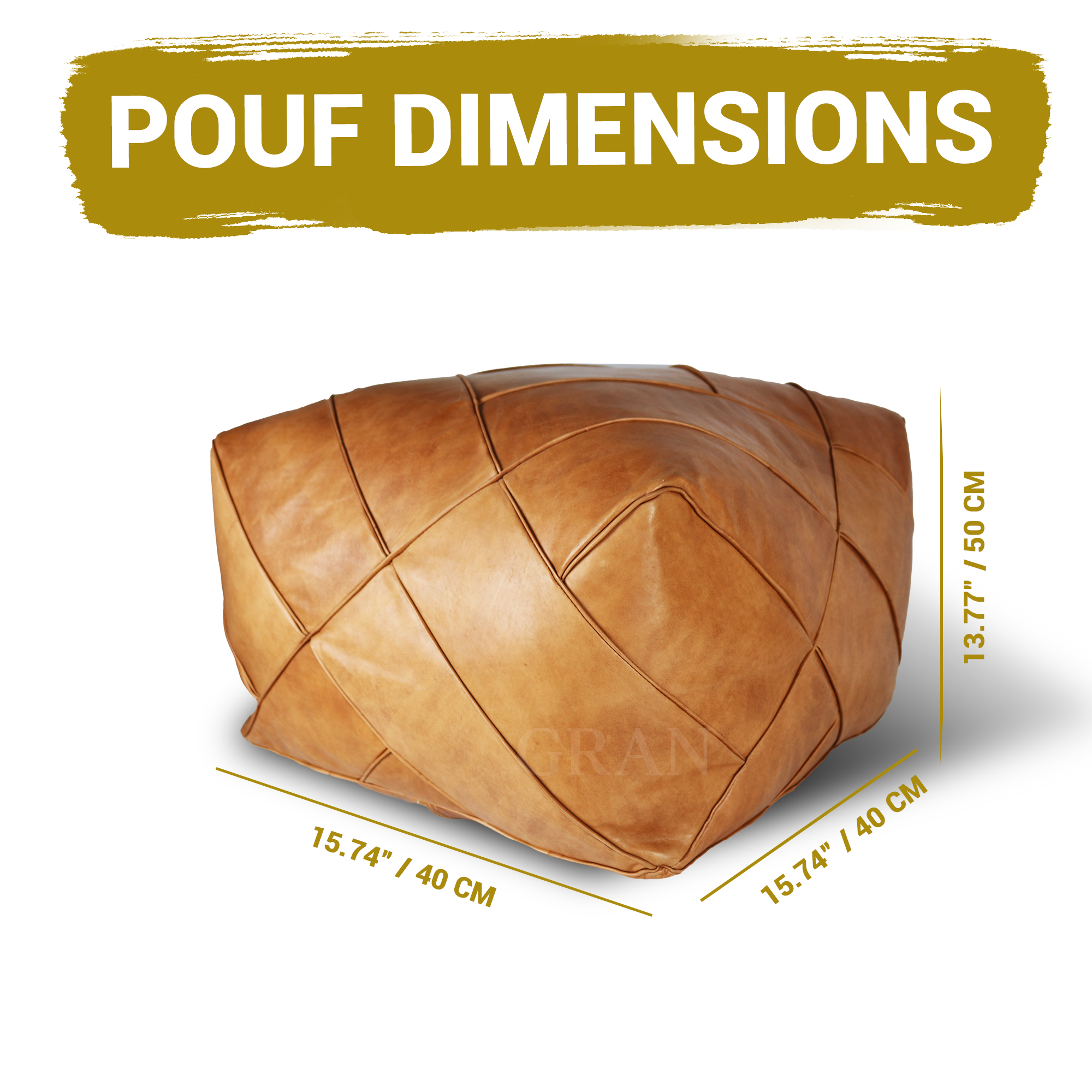 Gran Wholesale - Wholesale Pouf - Handmade Moroccan Square Leather Pouf Brown - Unstuffed 7