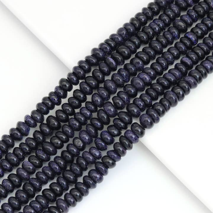BestBeads&Beyond – Missangas por atacado – Contas de 5x8mm Rondelle Smooth Blue Goldstone, SKU #U19660