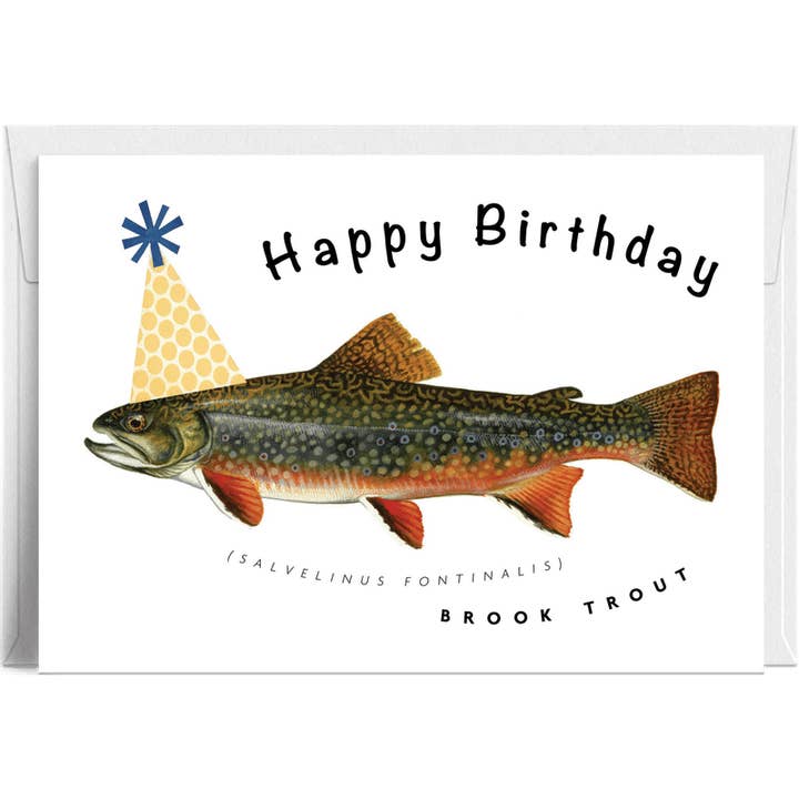 "Grattis på födelsedagen Brook Trout" – Födelsedagskort för fiske för wholesale av Lilybart LLC