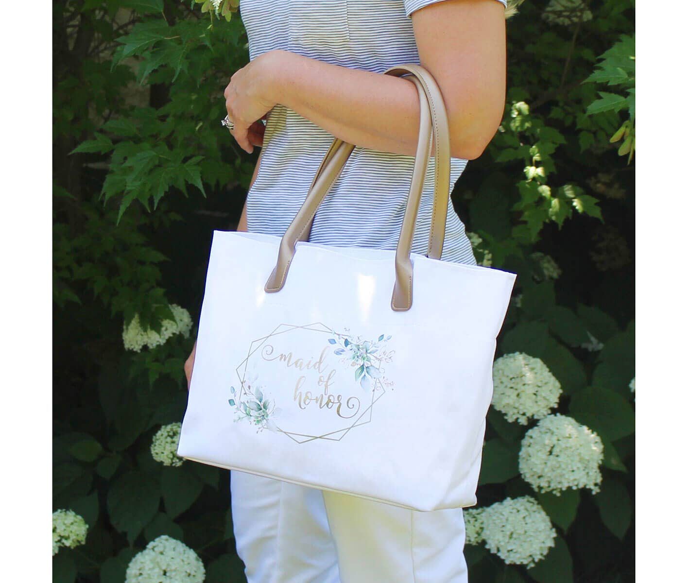 Lillian Rose - Wholesale Tote Bag - Women's - Botanical and Gold Geometric Maid of Honor Wedding Tote Bag1