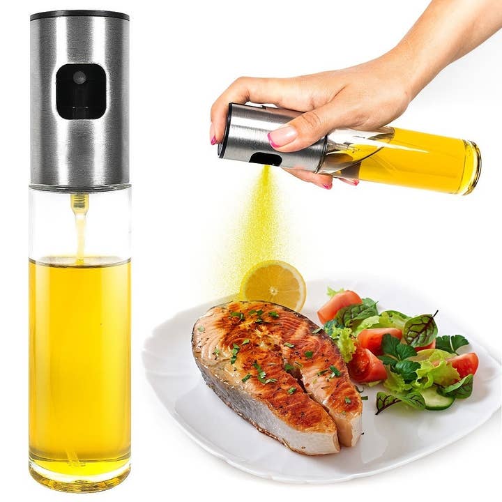 Hard Rock Health Stores – wholesale Olje- och vinägerbehållare – Återanvändbar glasoljespruta - 100ml/3.5oz - Idealisk för matlagning - Olivolja Mister Sprayflaska - Dispenser Sprayflaska
