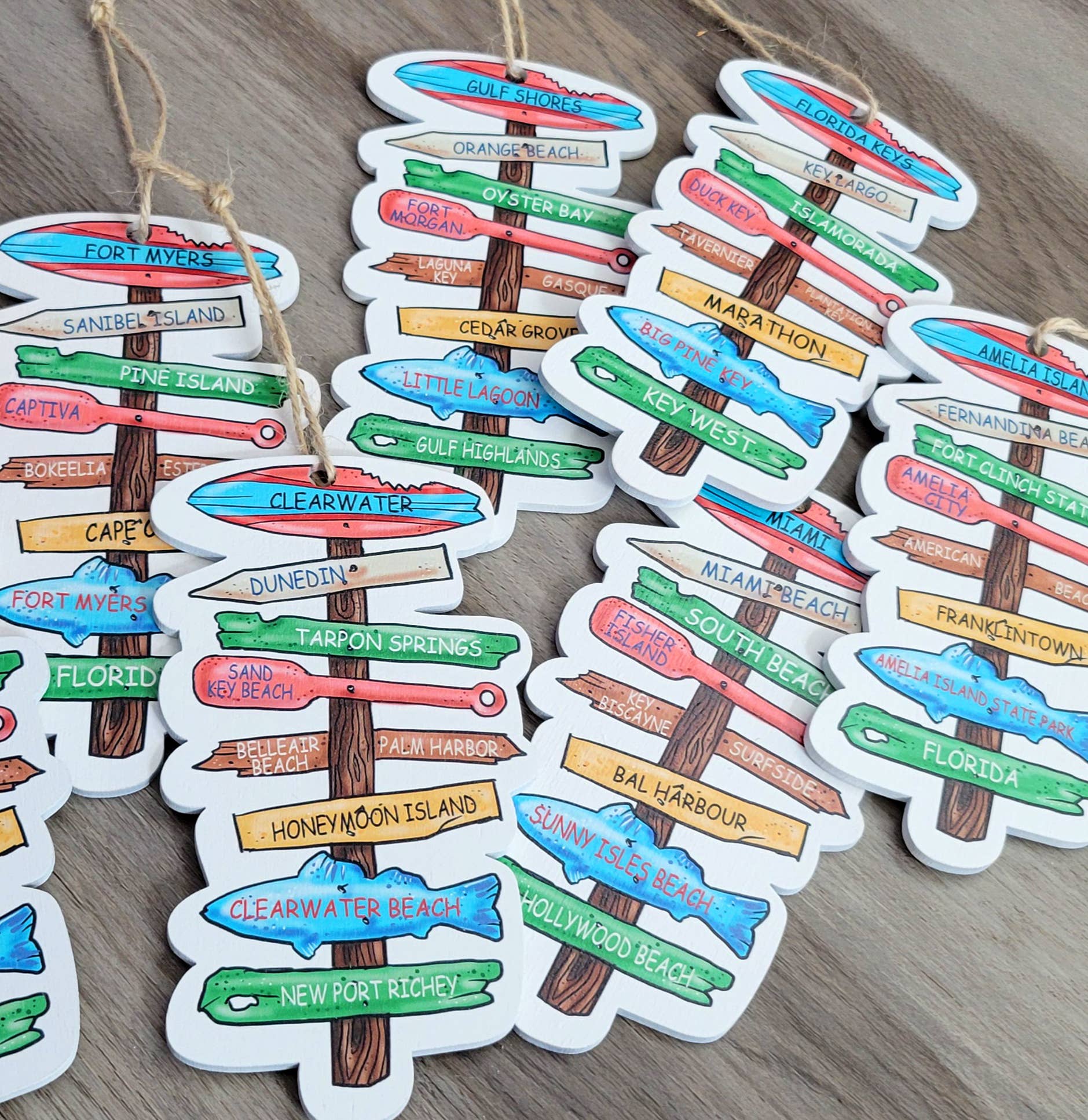 Map Mom - Wholesale Ornament - Wood Ornament- Driftwood Sign CUSTOM Locations5