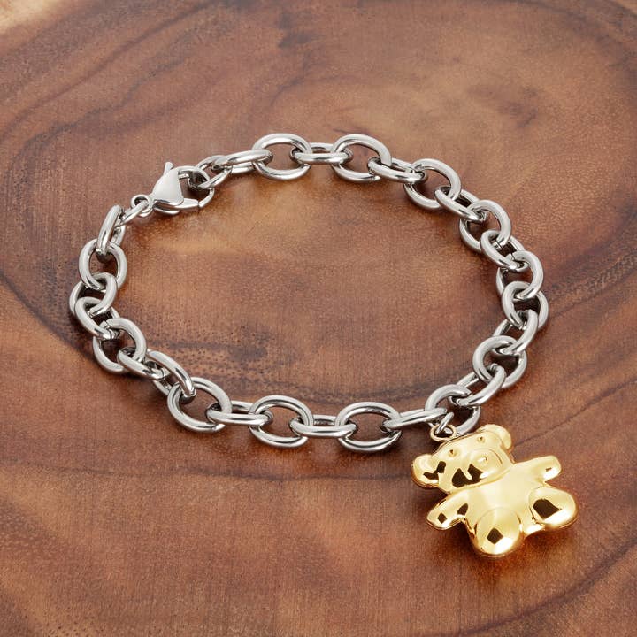 West Coast Jewelry - Wholesale Charm/Dangle Bracelet - Women's Stainless Steel Bear Charm Bracelet