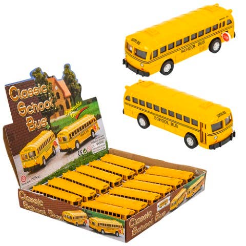 The Toy Network - Wholesale Toy Car/Truck - Kids - 5" Diecast Pull Back Classic School Bus 12/Display