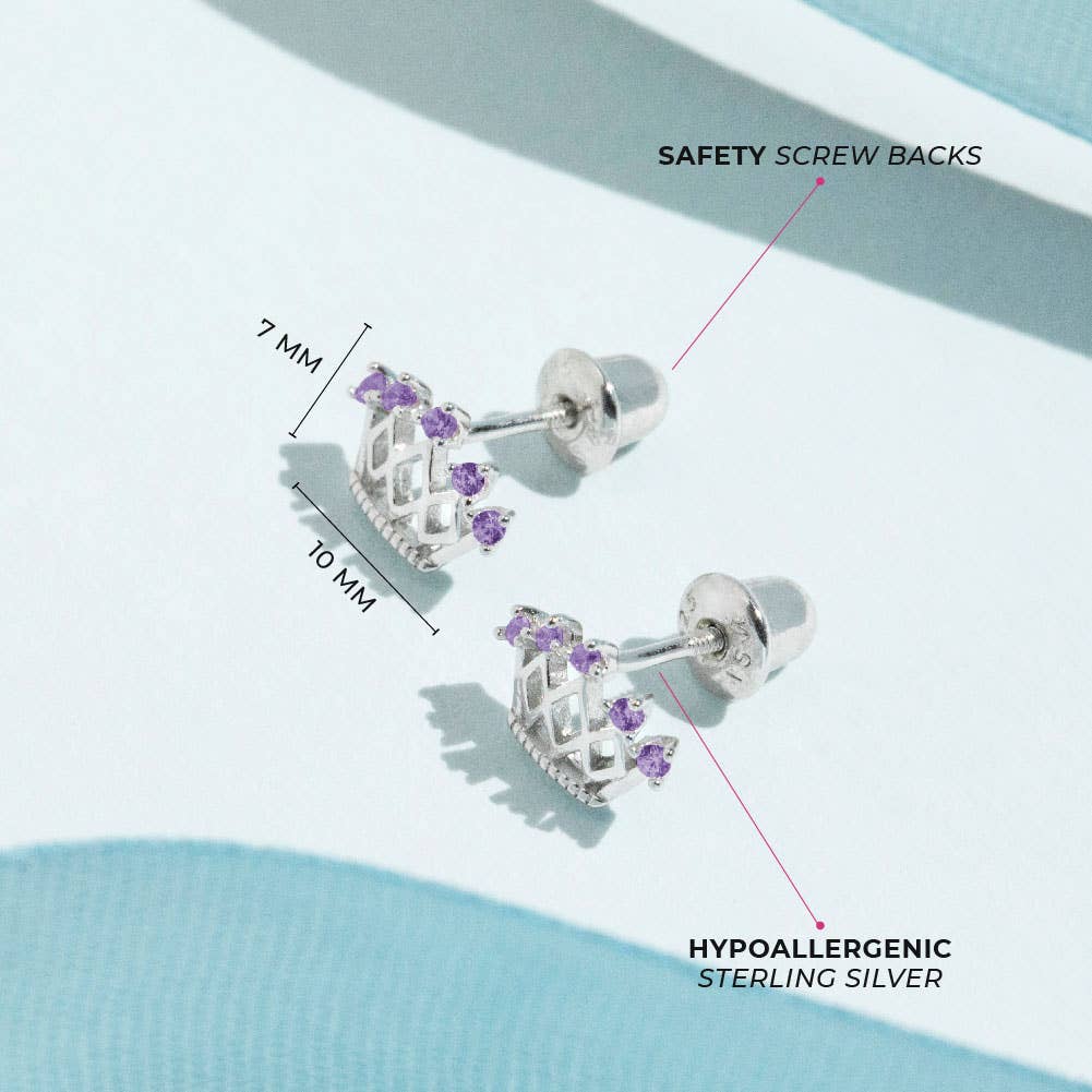 In Season Jewelry - Wholesale Earrings - Kids - 5 Point CZ Crown Baby / Toddler Earrings - Sterling Silver11