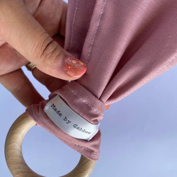 Made by Gabbee - Wholesale Teether (not clip-on) – Baby - Rose Wooden Teething Crinkle Paper Ring2
