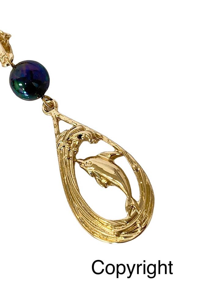 Hawaiian Dolphin Teardrop : Hamilton Gold Necklace with Shell Pearls for wholesale by Anela's Jewelry