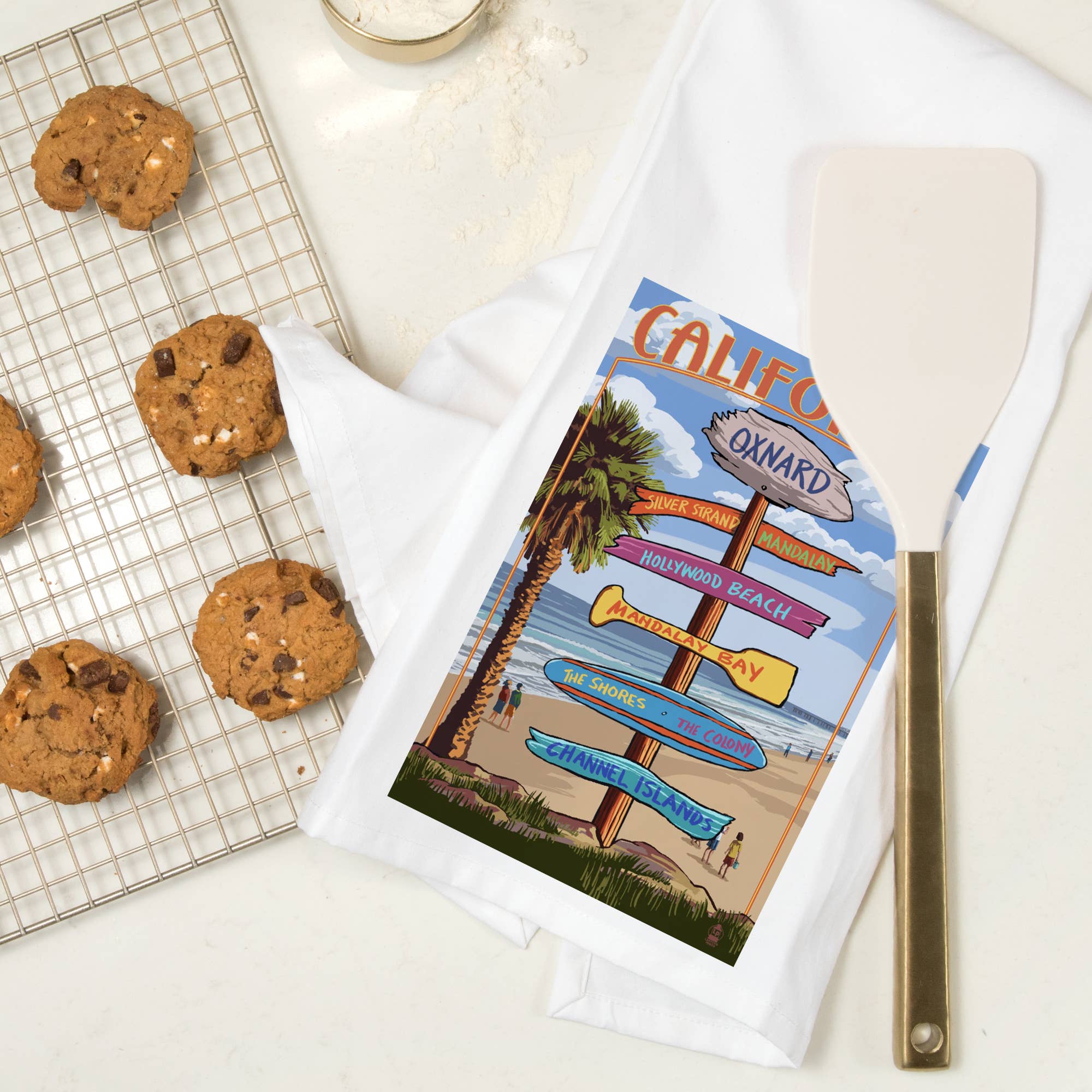 Lantern Press - Wholesale Tea Towel - ORGANIC TEA TOWEL Oxnard, California, Destination Signpost6