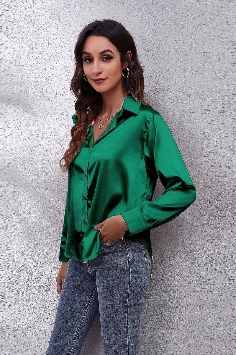 NINEXIS - Wholesale Button Down Shirt - Women's - CWTBLL0691_Button Down Silky Satin Long Sleeve Top30